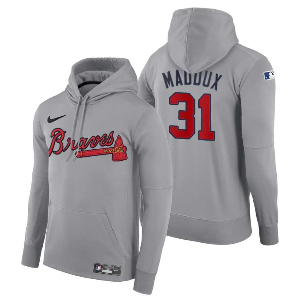 Men Atlanta Braves 31 Maddux gray road hoodie 2021 MLB Nike Jerseys